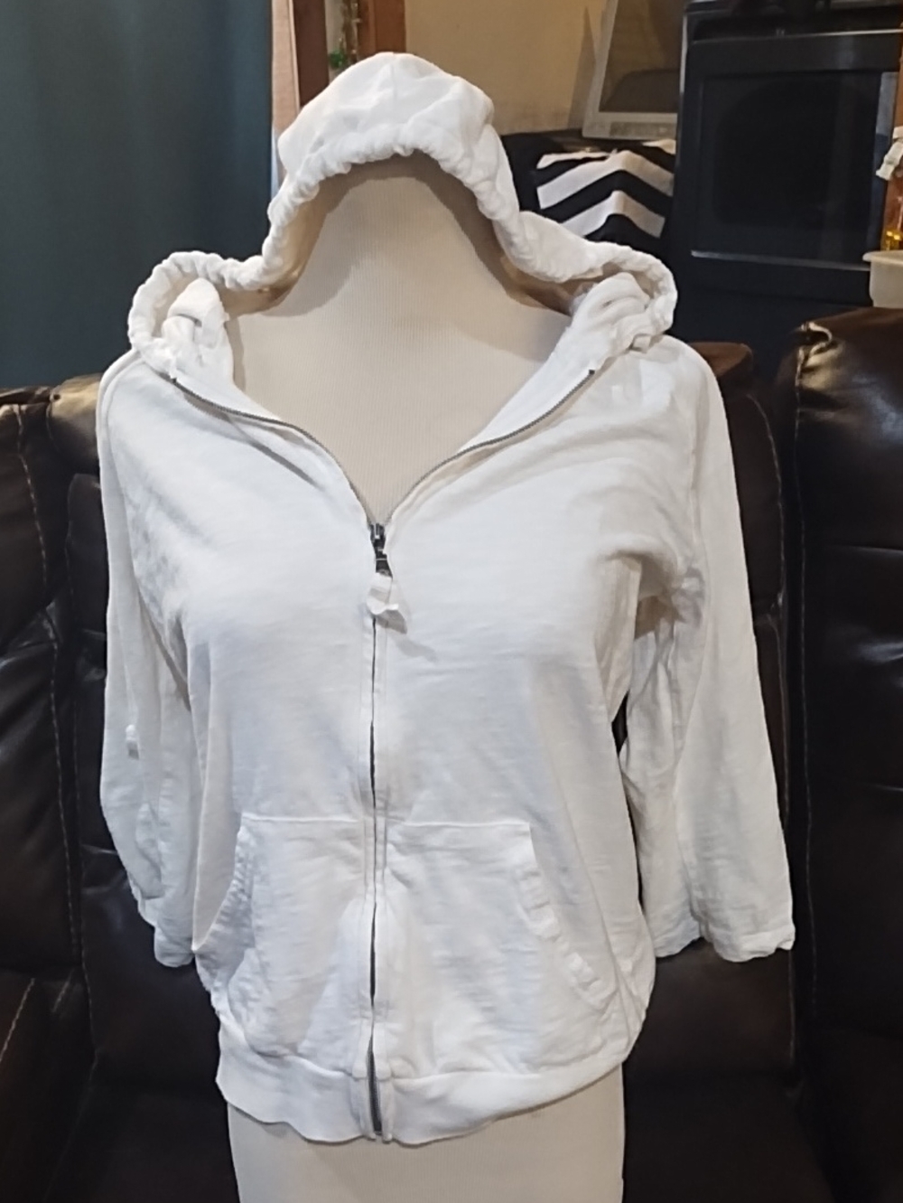 Eddie Bauer Off White Hooded Zip-Up Shirt